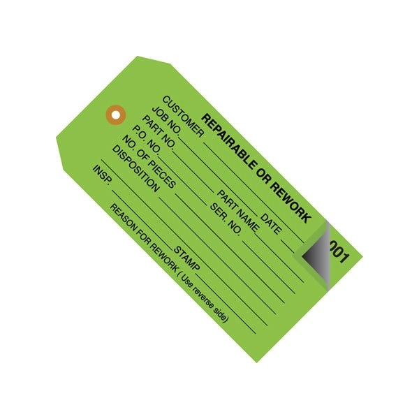 Bsc Preferred 4 3/4 x 2-3/8'' - ''RePairsable or Rework'' Inspection Tags 2 Part - Numbered 000 - 499, 500PK BUY00019483 - main